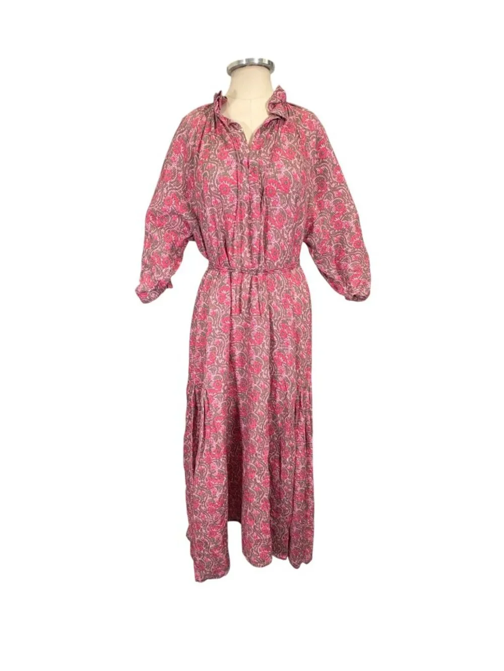 Wiggy Kit Linen Floral Tiered Boho Maxi Dress Size Small - Picture 5 of 11